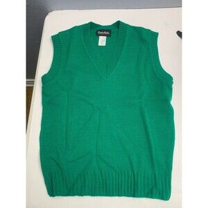 Vintage Curry Knits White Sweater Vest Knit Blend Sleeveless Size M Green New